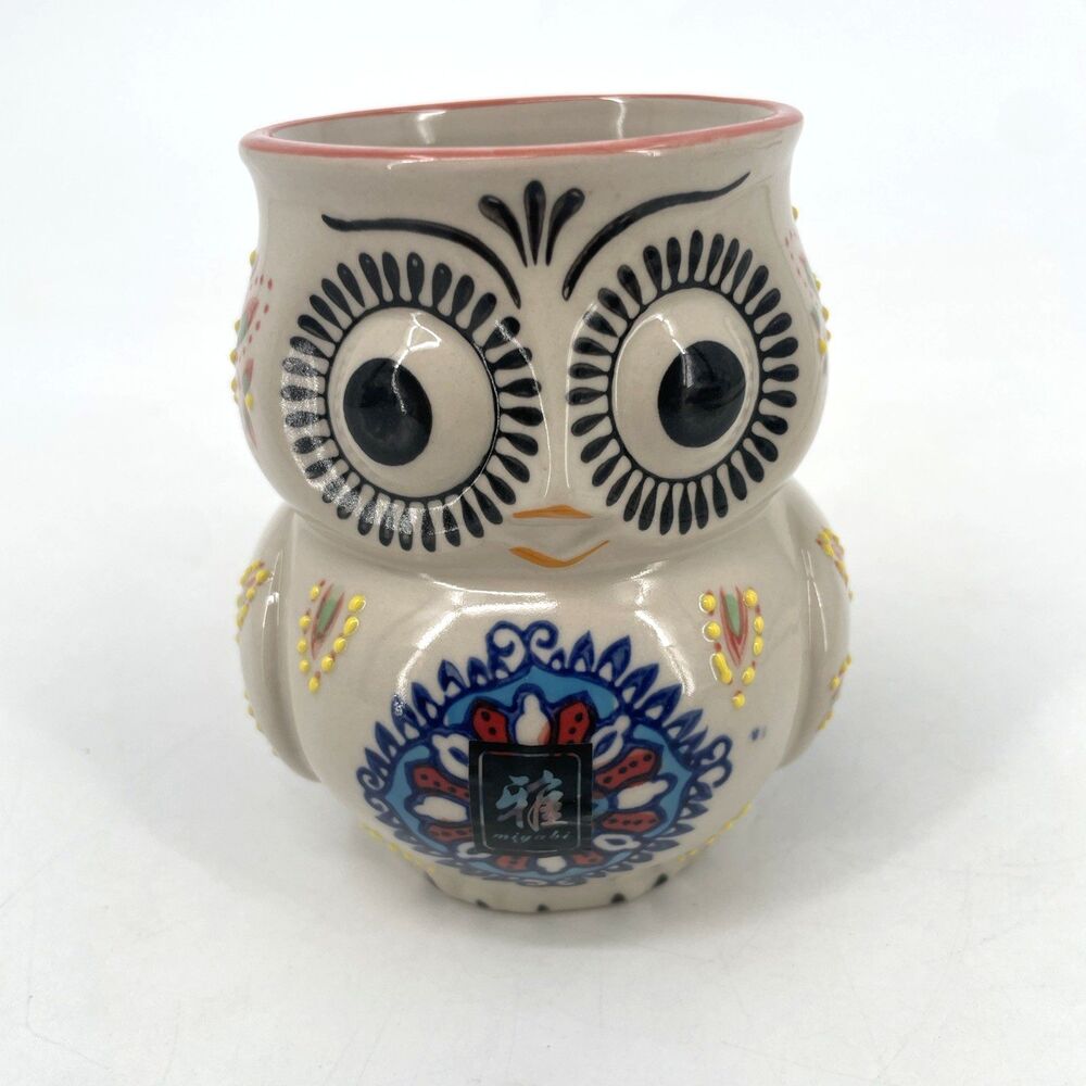 Yokohama Studio Owl Mug 3D Textured Hand Painted Mandala Miyabi Boho Coffee Cup